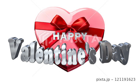 3DCG文字「Happy Valentine's Day/ハッピーバレンタインデー」シルバー,銀 121191623