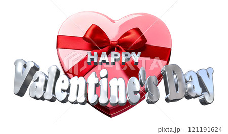 3DCG文字「Happy Valentine's Day/ハッピーバレンタインデー」シルバー,銀 121191624