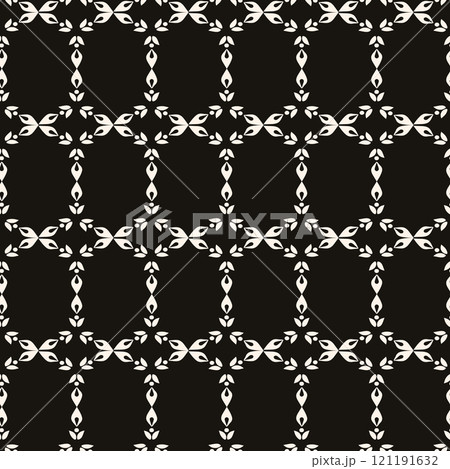Simple minimalist geometric seamless pattern. Abstract monochrome minimal background with small floral shapes. Subtle repeat design for decor, print. 121191632