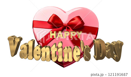 3DCG文字「Happy Valentine's Day/ハッピーバレンタインデー」ゴールド,金 121191687