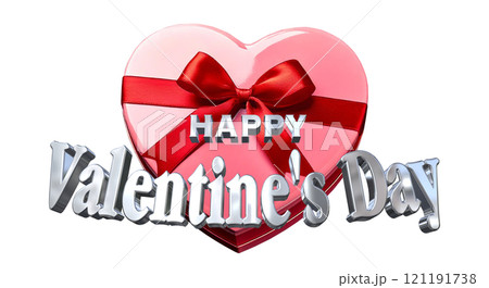3DCG文字「Happy Valentine's Day/ハッピーバレンタインデー」シルバー,銀 121191738