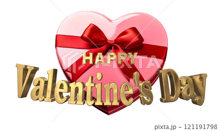 3DCG文字「Happy Valentine's Day/ハッピーバレンタインデー」ゴールド,金 121191798