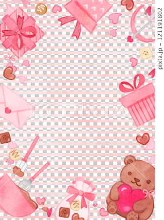 可愛的情人節手繪插圖與條紋圖案 121191802