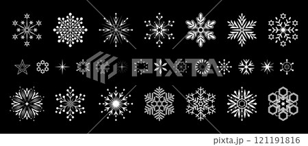 Snowflakes icon collection. Graphic modern black and white ornament 121191816