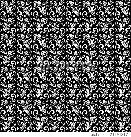 Flower pattern. Seamless white and black ornament. Graphic vector background. 121191817