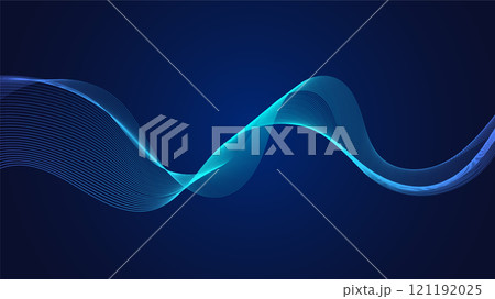 Geometric curved lines in gradient blue tones forming dynamic futuristic abstract flow patterns 121192025