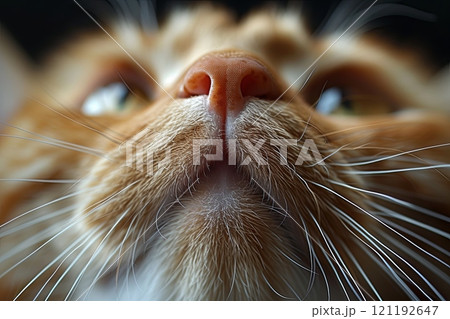 Close up of cat face with its nose showing. Very cute and adorable expression 121192647