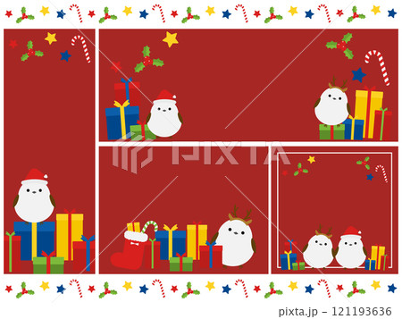 かわいいシマエナガとクリスマスの背景4種セット かわいいシマエナガとクリスマスの背景4種セット 121193636