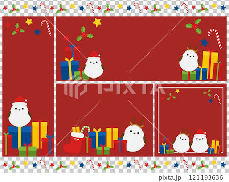 かわいいシマエナガとクリスマスの背景4種セット かわいいシマエナガとクリスマスの背景4種セット 121193636