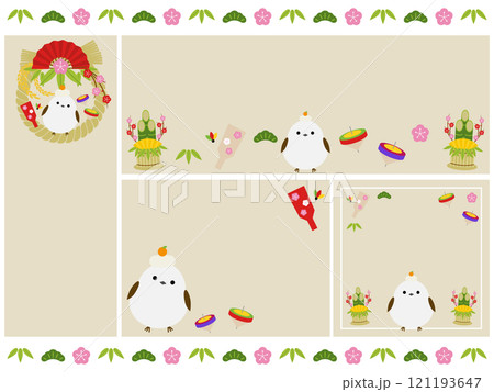 かわいいシマエナガとお正月の背景4種セット かわいいシマエナガとお正月の背景4種セット 121193647