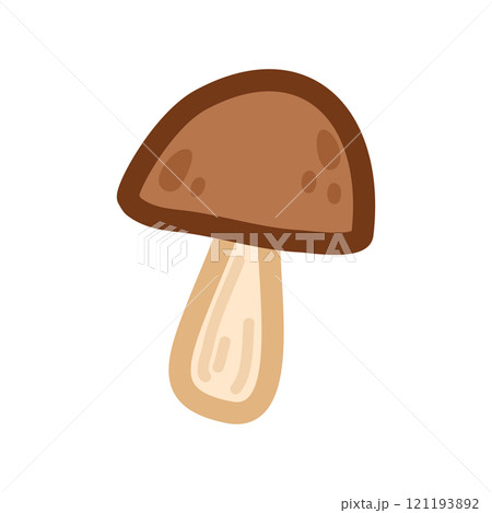 Cute mushroom design with a rich brown cap and natural texture details. Vector illustration in simple cartoon style. Ideal for woodland parties, eco-friendly projects, or rustic visuals 121193892