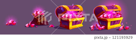 Fantasy game treasure pile, bag and chest Fantasy game treasure pile, bag and chest 121193929