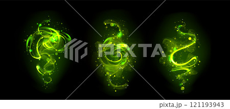 Green magic wand effect. Light trail and sparkle 121193943