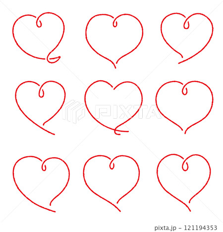 手書き線のかわいいハートマークセット02 線画 赤 文字なし 手書き線のかわいいハートマークセット02 線画 赤 文字なし 121194353