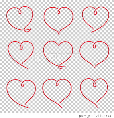 手書き線のかわいいハートマークセット02 線画 赤 文字なし 手書き線のかわいいハートマークセット02 線画 赤 文字なし 121194353