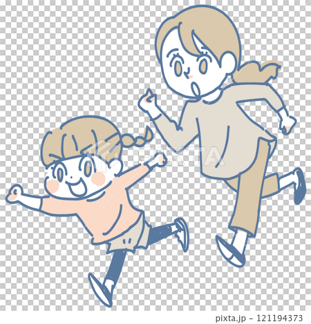 A heartwarming illustration of a friendly parent and child playing with their hands 121194373