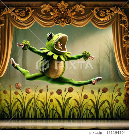足が長いカエルおじさんのグランジュテ AIアートバレエ劇画 足が長いカエルおじさんのグランジュテ AIアートバレエ劇画 121194394