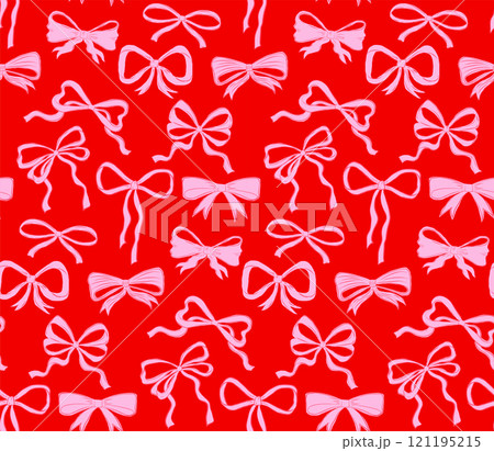 Seamless pattern of hand drawn bows, ribbons. Art, design pattern, background, print 121195215