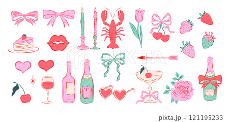 Elegant hand drawn style elements for Valentines day and wedding illustrations. Concept love themed 121195233
