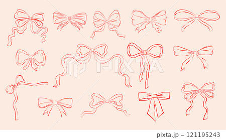 Collection of hand drawn bows, ribbons illustrations Collection of hand drawn bows, ribbons illustrations 121195243