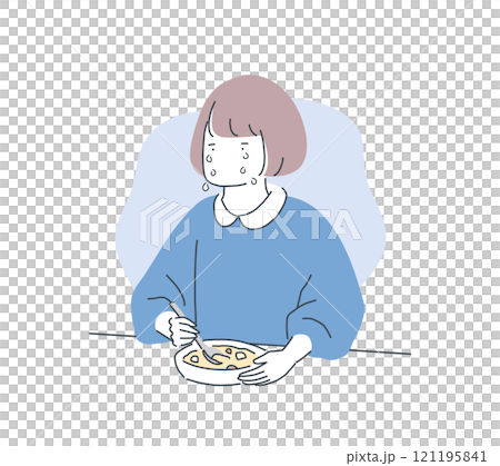 辛いことがあって食事中に泣き出す女性のイラスト素材 辛いことがあって食事中に泣き出す女性のイラスト素材 121195841