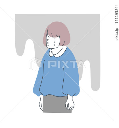 涙を流して落ち込む女性のイラスト素材 121195844