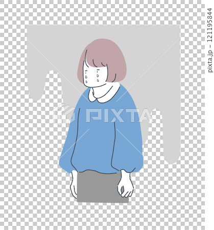 涙を流して落ち込む女性のイラスト素材 121195844