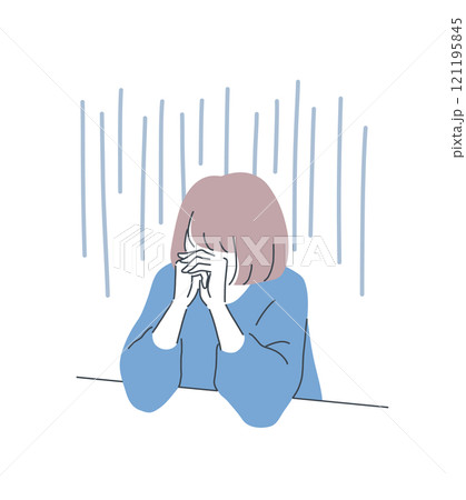 ショックで落ち込む女性のイラスト素材 ショックで落ち込む女性のイラスト素材 121195845