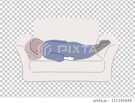 疲れてソファーでうつ伏せになって寝込む女性のイラスト素材 疲れてソファーでうつ伏せになって寝込む女性のイラスト素材 121195848
