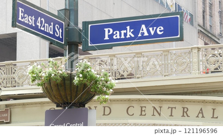 New York City Grand Central Terminal, 42 street, Park Avenue, Pershing Square bridge architecture. 121196596
