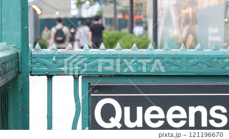 New York subway sign, Queens underground metro station. Metropolitan entrance, public transport exit New York subway sign, Queens underground metro station. Metropolitan entrance, public transport exit 121196670