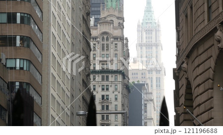 New York City Manhattan Downtown Financial District architecture, USA. Woolworth building Broadway. New York City Manhattan Downtown Financial District architecture, USA. Woolworth building Broadway. 121196688