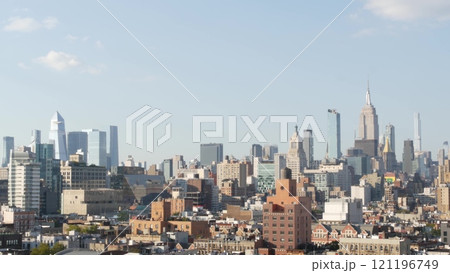 New York City Manhattan skyline cityscape. Empire State Building, Hudson Yards. Rooftops or roofs. 121196749