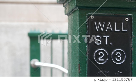 New York subway sign, Wall street underground metro station. Metropolitan entrance. Stock Exchange. 121196767