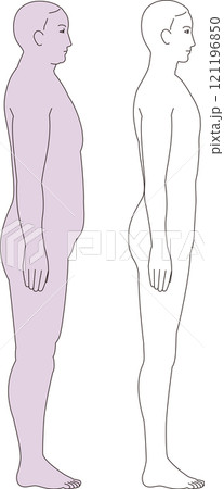 太った男性と引き締まった男性.　ダイエットのビフォーアフターの全身のイラスト 121196850