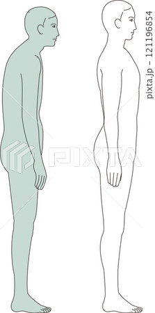 猫背の男性ときれいな立ち姿の男性. 全身のイラスト 猫背の男性ときれいな立ち姿の男性. 全身のイラスト 121196854