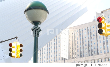 New York City subway entrance globe, orb lamp. Traffic light, Manhattan downtown, underground metro. New York City subway entrance globe, orb lamp. Traffic light, Manhattan downtown, underground metro. 121196856