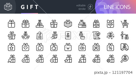 Gift Line Icons Set with Editable Stroke Gift Line Icons Set with Editable Stroke 121197704