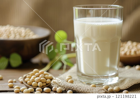 Soy milk with seeds. Generative AI 121198221
