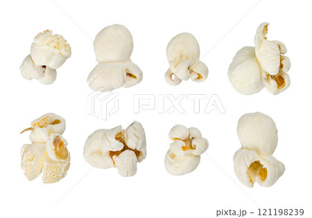 Popcorns collection isolated on white background Popcorns collection isolated on white background 121198239