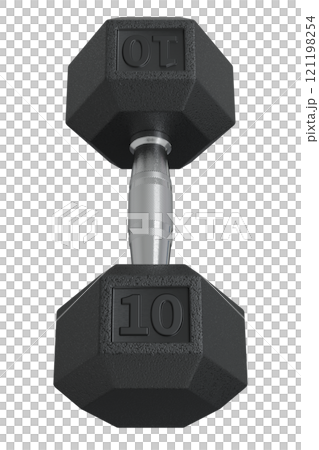 Hex Dumbbell with number 10, weightlifting gym equipment top view 121198254