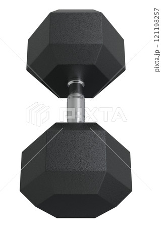 Blank Hex Dumbbell, weightlifting gym equipment top view 121198257