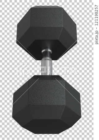 Blank Hex Dumbbell, weightlifting gym equipment top view 121198257
