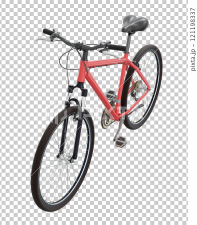 Red bicycle, side top view isolated on white background, 3D illustration 121198337