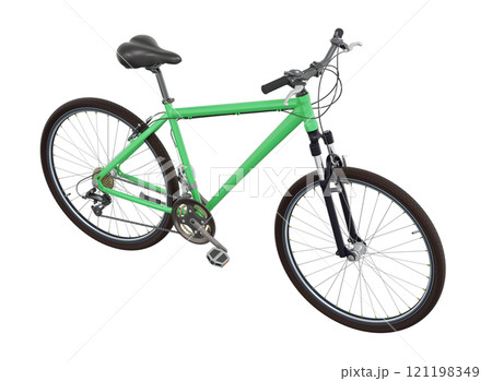 Green bicycle, side top view isolated on white background, 3D illustration 121198349