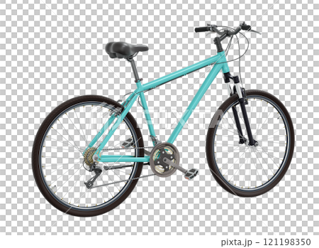 Blue teal bicycle, top back view isolated on white background, 3D illustration 121198350