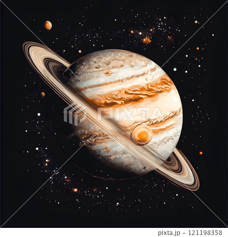 Jupiter planet rotating showing big red spot and gaseous atmosphere in outer space 121198358