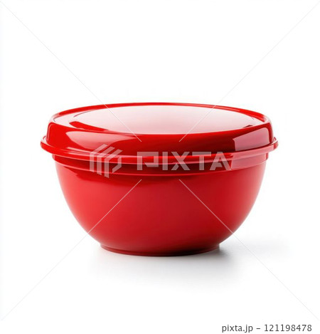 Reusable Color Plastic Bowl with Lid Isolated on White Background 121198478