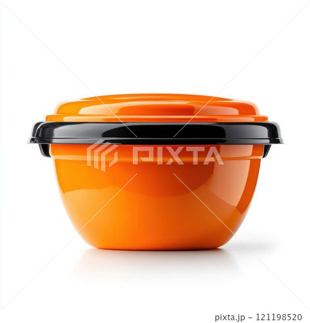 Reusable Color Plastic Bowl with Lid Isolated on White Background 121198520