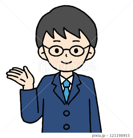スーツを着た男性が案内をしている 121198953